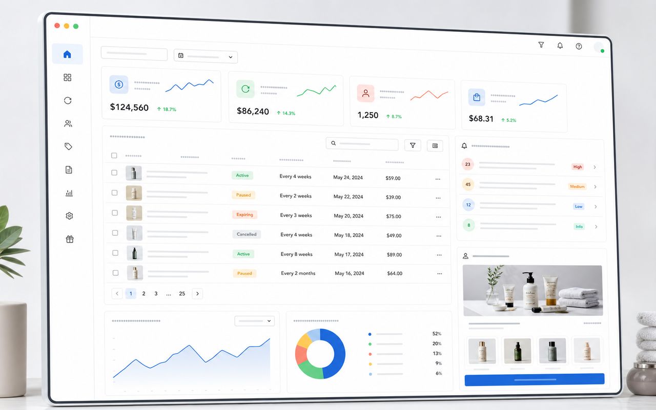 Illustration of a subscription dashboard with revenue and customer activity